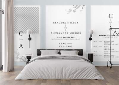 Minimalist modern wedding invitation card set template design, black and white flower bouquet Wall mural