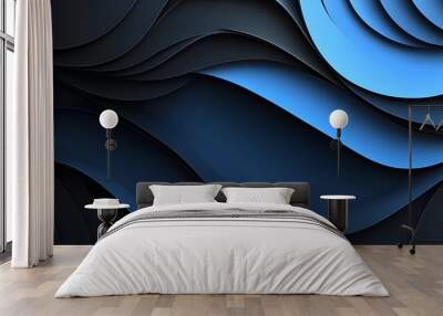 Abstract wave line dark black and  blue, shape, background, powerpoint  templates and business slide decks  Wall mural