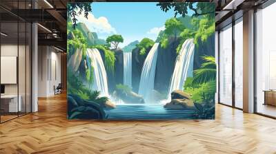 Ban Gioc Waterfall Vietnam beautiful landmark cartoon art Wall mural