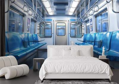 Interior of a modern subway car with empty seats of seat inside.  Wall mural