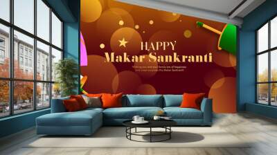 Abstract Illustration of Happy Makar Sankranti wallpaper with colorful kites for festival of India- vector background Wall mural