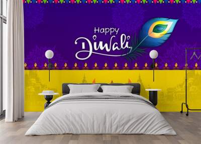 Diwali Festival Sale Design Template with burning diya for light festival of India  Wall mural