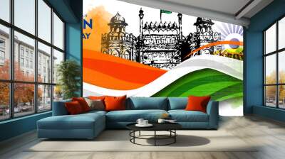 Illustration of wave abstract of Happy Indian Republic day celebration poster or banner background with text 26 January and Indian Flag  Wall mural