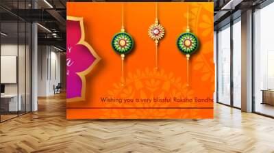 Rakhi Festival Background Design with Creative Rakhi Illustration, Indian festival Raksha Bandhan Vector Illustration with hindi text 'raksha bandhan' Wall mural