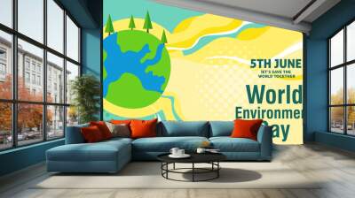 World environment day concept.Green earth of eco friendly city Save the Earth concept.Renewable energy for ecology and environment .conservation concept.Vector illustration. Wall mural