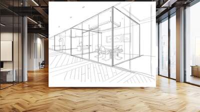 Hand drawn sketch of the office space. Wall mural