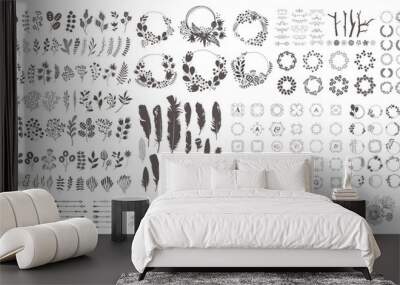 big set with wreath, design elements, frames, calligraphic. vector floral illustration with branches Wall mural