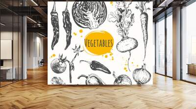 vector illustration with sketch of mediterranean vegetable. Wall mural