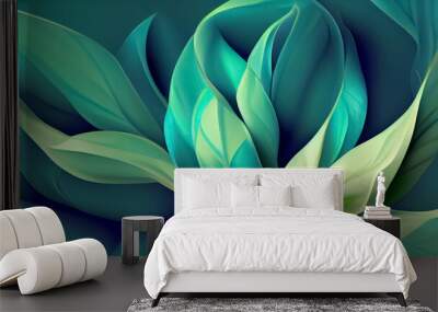 Horizontal background with floral pattern, blue and green colour tones.  Created with generative ai technology Wall mural