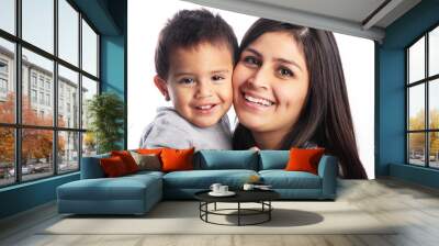 mother & son close-up cuddling portrait Wall mural