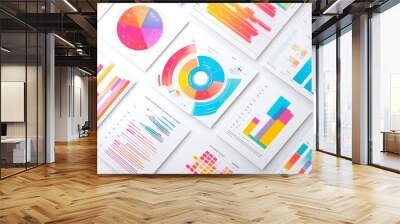 Vibrant Business Analytics Visualization, an engaging collection of colorful charts and graphs set against a neutral backdrop, showcasing data insights and trends for informed decision-making. Wall mural