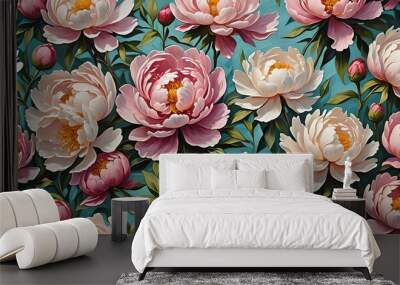 Beautiful Painting Of Peonies Wall mural