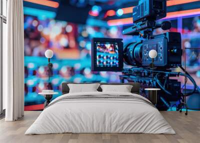 Create a real-time digital broadcast scene highlighting technologies enabling live streaming content, closeup Wall mural