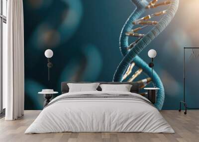 Futuristic DNA Helix, a vibrant representation of genetic structure intertwined with advanced technology elements, symbolizing innovation and science. Wall mural