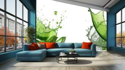 High-speed photography capturing the splash effect of aloe vera juice, isolated on transparent background. Perfect for natural and organic design projects, showcasing vibrant and dynamic liquid motion Wall mural