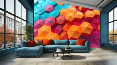 Nonagon futuristic background, 3D render clay style, Abstract geometric shape theme, colorful Wall mural