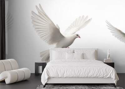 Set of Freedom and peace, this image features an elegant white dove in graceful flight, symbolizing purity and liberty. The bird embodies the beauty of unbridled freedom and celestial serenity. Wall mural