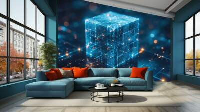 Showcasing the essence of secure digital ledgers, this blockchain cube art simplifies the concept of decentralized trust. Wall mural