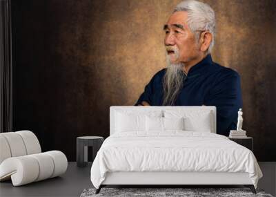 chinese old man with white hair and beard in tradional chinese clothing Wall mural