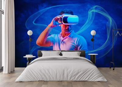 man with 3D vr glasses in concept of metaverse in cyberspace Wall mural