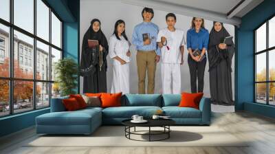 multicultural group of diverse religious asian people Christian Buddhist and Muslim Wall mural