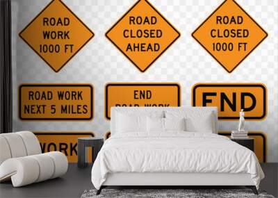 Road sign. Warning. Work Zones.  Vector illustration on transparent background Wall mural