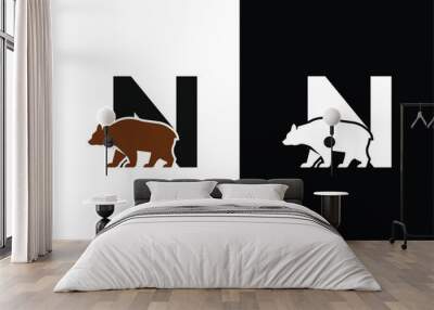 Initial N Bear logo. Bear Abstract N letter with bear logo design and modern emblem unique logo design. Wall mural