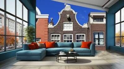 Amsterdam Bloemgracht Canal House with Bell Gable and Sculpted Cow Roof Decoration, Netherlands Wall mural