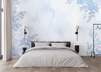 blue floral shapes and abstract splash watercolor background Wall mural