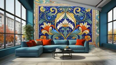 Medallion in Blues, Red, Gold in Sicilian Tradition AI Wall mural