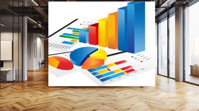 3d graph and a paper with statistic charts Wall mural