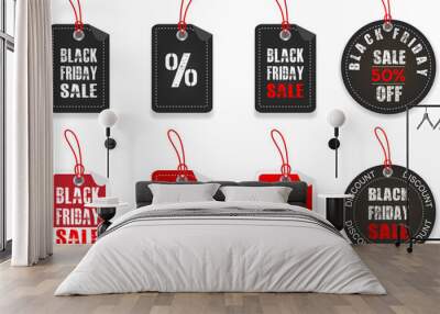 Black friday price stickers.Black Friday, hängende Etiketten Wall mural