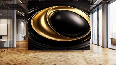 Golden rippling liquid on black background. Abstract black and gold background. Wall mural