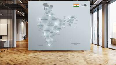 India map and flag, administrative division, separates regions and names individual region, design glass card 3D vector Wall mural