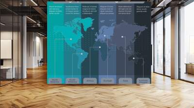 Infographics World maps of continents colors stripes blue green background vector Wall mural