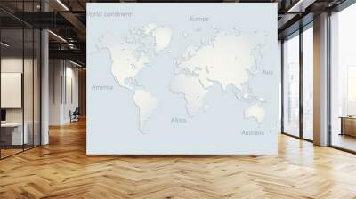 World continents map, America, Europe, Africa, Asia, Australia, text name blue white paper 3D vector Wall mural