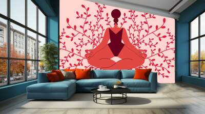 Batch 4Latina woman meditating, personal growth, positive vibrations, being in the moment. Calm and at peace,  colorful vector illustration Wall mural