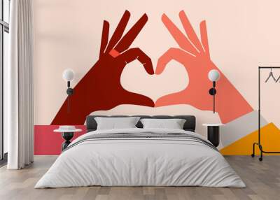 Hands clasped together making a heart. Diversity, empowerment, support. Concept illustration Wall mural