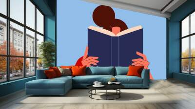 Woman reading a book. Avid reader, bookworm. Colorful flat vector illustration. Education, reading, learning. Passion, hobby, knowledge Wall mural