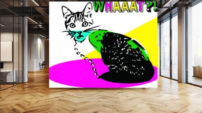 Colorful Funny Cat Vector- Whaaat expression. Lovely pop illustration with many colors and a very funny cat looking surprised at you Wall mural