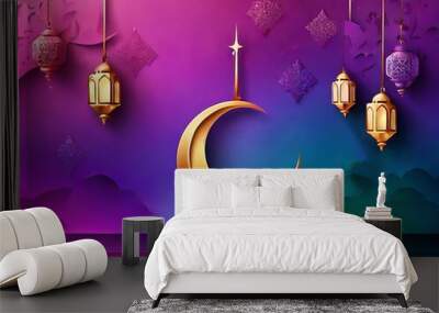 Muslim holy month Ramadan Kareem or eid al fitr adha,Generative Ai. Wall mural