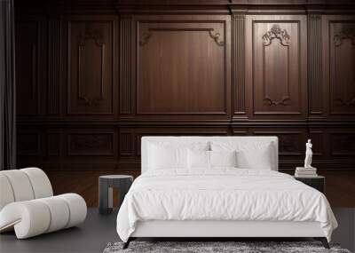 Luxury wood paneling background or texture highly crafted classic traditional wood paneling, with a frame pattern often seen in courtrooms premium hotels and law offices
 Wall mural