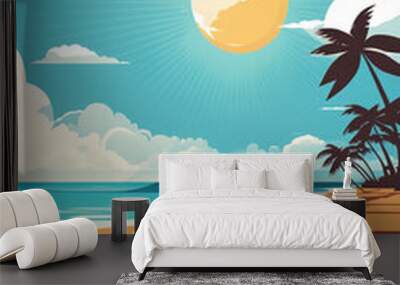 Vector summer beach party with sun and sky at daytime. ia generate, Wall mural