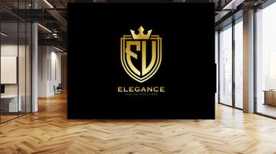 initial FU elegant luxury monogram logo or badge template with scrolls and royal crown - perfect for luxurious branding projects Wall mural