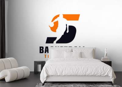 Letter S with Basketball Logo Design. Vector Design Template Elements for Sport Team or Corporate Identity. Wall mural