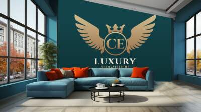 Luxury royal wing Letter CE crest Gold color Logo vector, Victory logo, crest logo, wing logo, vector logo template. Wall mural