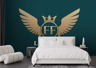 Luxury royal wing Letter FF crest Gold color Logo vector, Victory logo, crest logo, wing logo, vector logo template. Wall mural