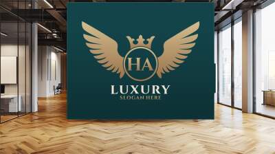 Luxury royal wing Letter HA crest Gold color Logo vector, Victory logo, crest logo, wing logo, vector logo template. Wall mural