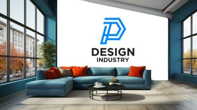 Modern Initial Letter P Logo. Blue Geometric Shape isolated on White Background. Usable for Business and Branding Logos. Wall mural