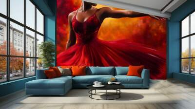 painting of african american ballet dancer isolated on red & orange hot background	
 Wall mural